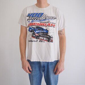 VTG Y2K Fruit Of The Loom Stock Car 400 Mile  Race Irish Hills White T-Shirt L